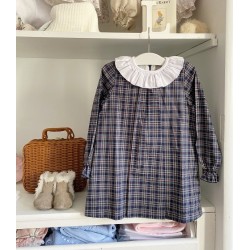 Vestido Cuadros Cuello Volante Blanco