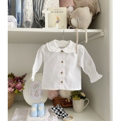 Blusa Blanca Cuello Bebe Puño Rizado