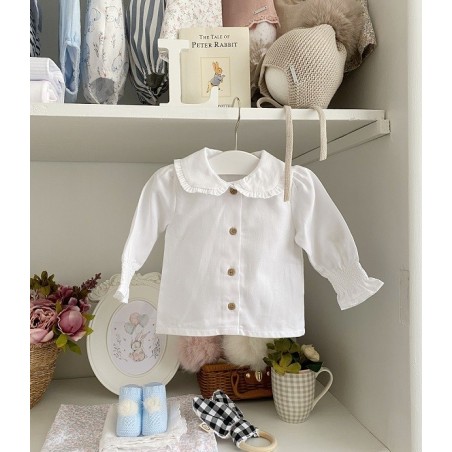 Blusa Blanca Cuello Bebe Puño Rizado