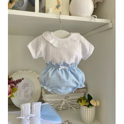 Conjunto Braguita Vichy y Babero Canastilla Vichy
